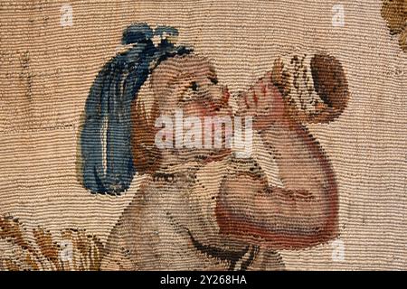 18. Wandteppich von Young Reaper oder Harvester Blowing Horn oder Cowhorn im Pavillon de Vendôme Museum Aix-en-Provence Frankreich Stockfoto