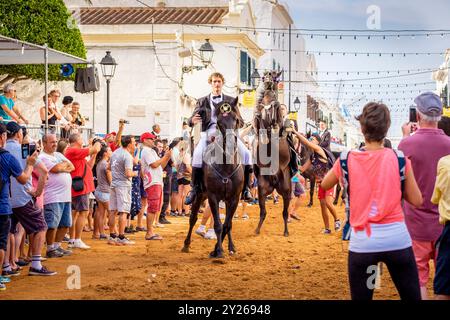 Caixers Cavalcade of Recollection, 'Colcada', Sant Lluís, Sant Lluís Festivitäten, Menorca, balearen, Spanien. Stockfoto