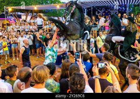 Traditioneller Pferdetanz „Jaleo“ aus dem 14. Jahrhundert, Festlichkeiten von Sant Lluís, Dorf Sant Lluís, Menorca, Balearen, Spanien. Stockfoto