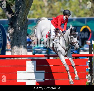 Calgary, Alberta, Kanada, 7. September 2024. Geraldine Straumann (SUI) Riding Long John Silver 3, BMO Nations Cup, CSIO Spruce Meadows Masters, - CP Gr Stockfoto
