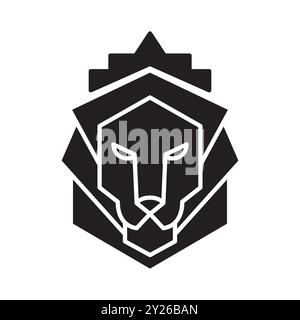 Löwenkopf mit Logo im Kronenschild-Design. Symbol für Wappen-Vektor. Luxusmarke für Geschäftsprojekte. Konzeptionelle Stabilität und Schutz Ihres Stock Vektor