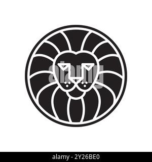 Design mit kreisförmigem Logo für den Löwenkopf der Luxusmarke. Vektorsilhouette Symbolelement für Geschäftsprojekt. Entwickeln Sie Stabilität und schützen Sie Ihre Investitionen Stock Vektor