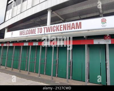 London, Vereinigtes Königreich, 7. August 2024:- Ein Blick auf das Twickenham Stadium, das Heimstadion der englischen Rugby Union Stockfoto