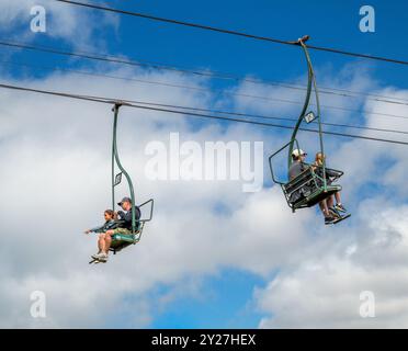 Sessellift an der Attraktion The Needles Landmark, in der Nähe von Alum Bay, Isle of Wight, England, Großbritannien Stockfoto