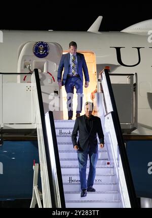 US-Außenminister Antony Blinken trifft vor seinem Besuch in Großbritannien am Flughafen London Stansted ein. Bilddatum: Montag, 9. September 2024. Stockfoto