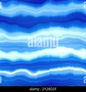 Wiederholbarer Alkoholtinte-Bluteffekt in blau-weißen Indigo-Farben. Moderner, im Sommer gestreifter Hintergrund mit nahtlosem Muster für trendige Strandbekleidung und Stockfoto