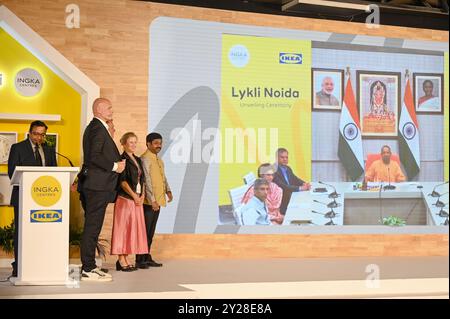 Noida, Indien. September 2024. NOIDA, INDIEN – 9. SEPTEMBER: Uttar Pradesh-Chef Yogi Adityanath weiht 62 am 9. September 2024 in Noida, Indien, das Geschäft der schwedischen Marke IKEA im Sektor 62 online ein. Im Oktober 2019 hatte die Behörde 40.000 m2 Gewerbefläche für den Einzelhandel IKEA zu Kosten von 5.500 Mrd. RS zugeteilt. (Foto: Sunil Ghosh/Hindustan Times/SIPA USA) Credit: SIPA USA/Alamy Live News Stockfoto