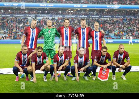 Oslo, Norwegen. September 2024. Oslo, Norwegen, 9. September 2024: Norwegische Spieler vor dem Fußballspiel der UEFA Nations League Group B3 zwischen Norwegen und Österreich im Ullevaal Stadium in Oslo, Norwegen. (ANE Frosaker/SPP) Credit: SPP Sport Press Photo. /Alamy Live News Stockfoto