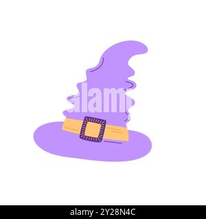 Hexenhut mit Spinne und Spinnennetz festliche Kleidung, niedliches fantasievolles magisches Accessoire handgezeichnete Kritzelei einfache Illustration, Clipart für Halloween Party Dekoration, Zeichentrick gruselige Charakter Kopfbedeckung Stock Vektor
