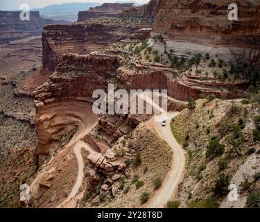 Blick auf die Shafer Trail Road vom Visitor Center, Canyonlands NP, UT Stockfoto