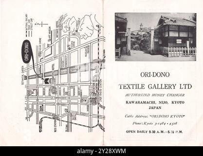 Alte Vintage-Broschüre aus den späten 1950er und frühen 1960er Jahren für Ori-dono Textile Gallery Ltd in Nijo. Kyoto, Japan. Stockfoto