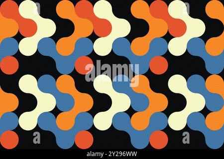 Abstrakte geometrische Hintergründe kombinieren Kreise zu Mustern mit Kompositionen aus orange, blau, weiß, rot und schwarz Grundfarben. Vektorillust Stock Vektor