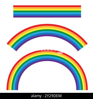 Regenbogenvektor-Illustration. Geschwungene Regenbogenformen. Leuchtende Regenbogenfarben. Minimalistisches flaches Design. Stock Vektor