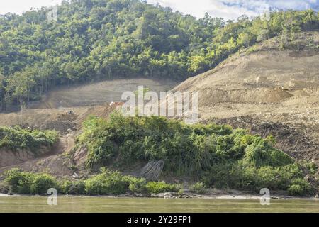 Blick über den Mekong in Luang Prabang, Provinz Luang Prabang, Laos, Asien Stockfoto