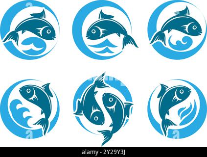 Fischsymbol mit eingestellten Wellen Stock Vektor