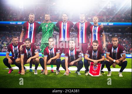 Oslo, Norwegen. September 2024. Spieler posieren für ein Teamfoto vor dem Spiel in der Euro-Qualifikation zwischen Norwegen und Österreich am 9. September 2024 im Ullevaal Stadion in Oslo. Credit: RTC FOTO/Alamy Live News Stockfoto