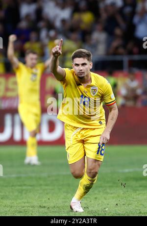 Bukarest, Rumänien. September 2024. Der rumänische Razvan Marin feiert das Tor während des Gruppenspiels C2 der UEFA Nations League zwischen Rumänien und Litauen im Steaua-Stadion in Bukarest, Rumänien, 9. September 2024. Quelle: Cristian Cristel/Xinhua/Alamy Live News Stockfoto