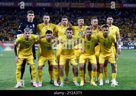 Bukarest, Rumänien. September 2024. Starters of Rumänien stehen vor dem Gruppenspiel der UEFA Nations League C2 zwischen Rumänien und Litauen im Steaua-Stadion in Bukarest (Rumänien) am 9. September 2024 an. Quelle: Cristian Cristel/Xinhua/Alamy Live News Stockfoto