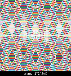 Abstraktes nahtloses Muster mit sechseckigen Linien. Hintergrund mit farbenfrohem Vektor-Illustrationsmuster Stock Vektor