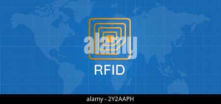 RFID-Funkfrequenzkennzeichnung Wireless-ID-Antennensymbol blauer Hintergrund Stock Vektor