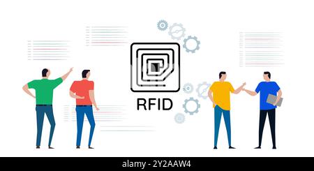 RFID-Funkfrequenzidentifikation Wireless ID-Antennensymbol die Leute diskutieren über das Technologiekonzept Stock Vektor