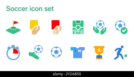 Fußballsymbole Set-Kollektion aus rot-gelbem Fußballtrikot für Field Match Torball Possession Stock Vektor