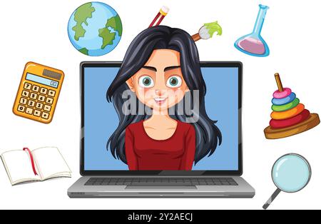Illustration des Online-Lernens mit Lernwerkzeugen Stock Vektor