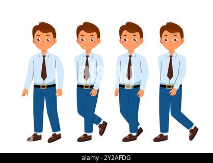 Konstrukteur eines Geschäftsmannes. Geschäftsmann im Anzug zu Fuß. Kit zum Erstellen von Animationen. Zeichenpaket in verschiedenen Winkeln. Unternehmergeist und Wirtschaft Stock Vektor