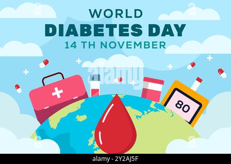 Hintergrund-Illustration zum Weltdiabetestag in flacher Form Stock Vektor