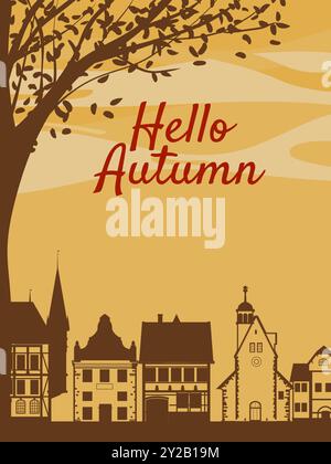 Hallo Herbstposter, Altstadtstraße Stock Vektor