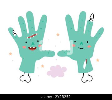 Lustige Zombiehände. Halloween-Weihnachtsdekoration im lustigen Cartoon-Stil. Stock Vektor