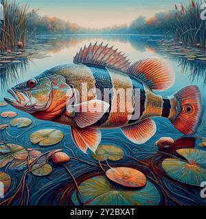 Erkunden Sie die Welt des Peacock Bass Fish, Südamerikas farbenfrohe Raubtier, bekannt für seine Kraft und Schönheit. Ein muss für trophäensuchende Angler! Stock Vektor