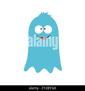 Niedliches Monster Gesicht Kopf. Frohes Halloween. Kawaii lustige blaue Baby Monster Charakter isoliert auf weißem Hintergrund. Für Aufkleberdruck. Monster mit Augen, Stock Vektor