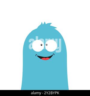 Niedliches Monster Gesicht Kopf. Frohes Halloween. Kawaii lustige blaue Baby Monster Charakter isoliert auf weißem Hintergrund. Für Aufkleberdruck. Monster mit Augen, Stock Vektor