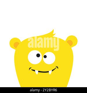 Niedliches Monster Gesicht Kopf. Frohes Halloween. Kawaii lustige gelbe Babymonsterfigur isoliert auf weißem Hintergrund. Für Aufkleberdruck. Monster mit Augen Stock Vektor