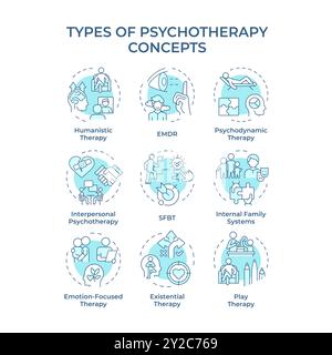 Arten psychotherapeutischer, hellblauer Konzeptionikonen Stock Vektor