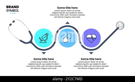 Infografik-Vorlage mit Symbolen und 3 Optionen oder Schritten. Stethoskop. Kann für Workflow-Layout, Diagramm, Banner, webdesign verwendet werden. Vektordarstellung Stock Vektor