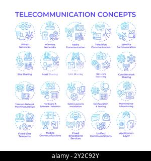 Symbole für das Konzept des blauen Gradienten für Telekommunikation Stock Vektor