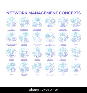 Symbole für das Konzept des blauen Gradienten der Netzwerkverwaltung Stock Vektor