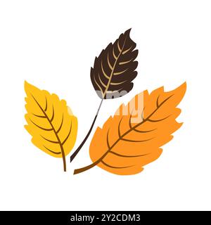 Vektor herbstgelbe trockene Erlenblätter. Clipart ist auf weißem Hintergrund. Isolierte flache Illustration mit braunen Pflanzen für Design, Grußkarte, Banner, Stock Vektor
