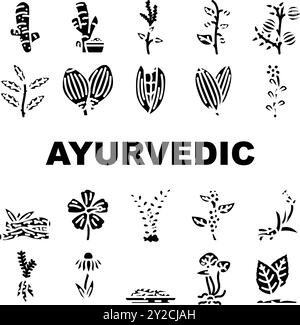 ayurvedische Kräuter medizinische Symbole setzen Vektor Stock Vektor