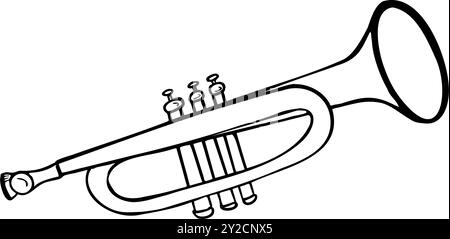 Trompete Volksmusikinstrument schwarz weiß Silhouette Vektor Illustration isoliert. Hornblasinstrument handgezeichnete Tusche, Skizzen für Design Stock Vektor