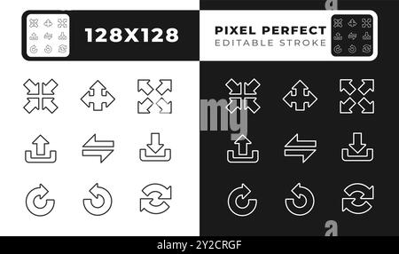 Schnittstellenpfeile lineare Symbole für den dunklen, hellen Modus eingestellt Stock Vektor