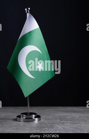 Pakistanische Flagge steht vor dunklem Hintergrund. Nationalflagge Pakistans Stockfoto