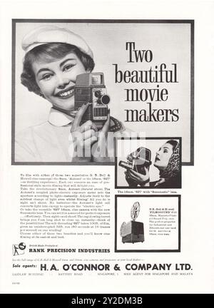 Old Vintage H.A. Connor & Company Ltd. Werbung für Rank Precision Industries Products in The Straits Times Annual 1960 in Singapur. Stockfoto