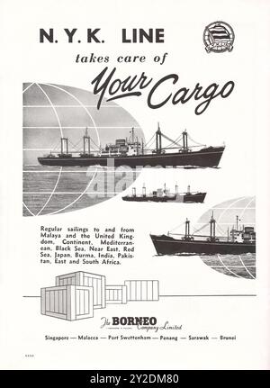 Old Vintage Borneo Company Limited Werbung für N.Y.K. Line in the Straits Times Annual 1960 in Singapur. Stockfoto