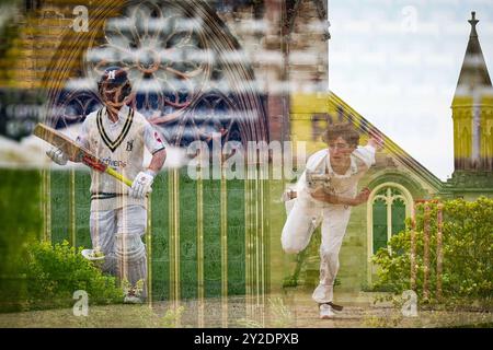 Worcester, Großbritannien. September 2024. Aufgenommen am 10. September 2024 in Worcester, Großbritannien, im Worcestershire County Cricket Club, New Road, Worcester. Das Bild ist Platz 24, Jack Home of Worcestershire in Action Bowling, beobachtet von #71, Alex Davies aus Warwickshire während des Vitality County Championship Matches 2024 zwischen Worcestershire CCC und Warwickshire CCC. Das Bild ist nur für redaktionelle Zwecke Stockfoto