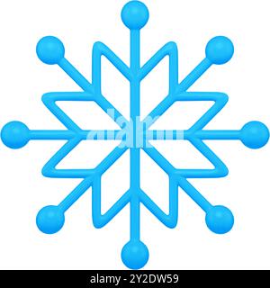 Blaue dreidimensionale Schneeflockenmuster Form realistische Vektorillustration. Hochglanz-Winterfeststar mit abgelegenen Kugeln. Glänzende Dekora Stock Vektor