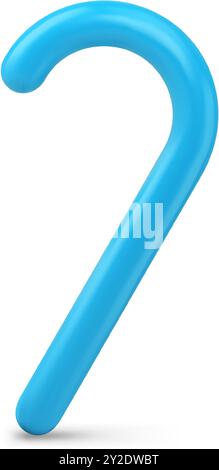 Realistische blaue Weihnachtsbonbon Zuckerrohr verdrehte ornamentale festliche süße köstliche Vektor-Illustration. Dekoratives Spielzeug aus hellem Metallic-goldenem Weihnachtsmotiv Stock Vektor