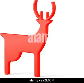 Minimalistische traditionelle rote metallische Hornhirsch dreidimensionale realistische Vektor-Illustration. Dekorative Designschablone für Hochglanz-Weihnachten isoliert Stock Vektor